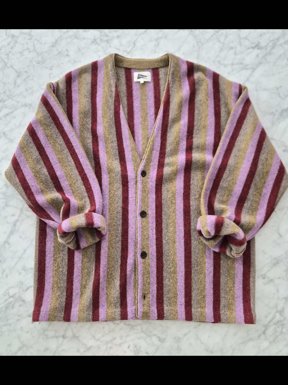 Pilgrim Striped Button Down-Oversized Sweater Cardigan - Pink, Burgundy & Tan